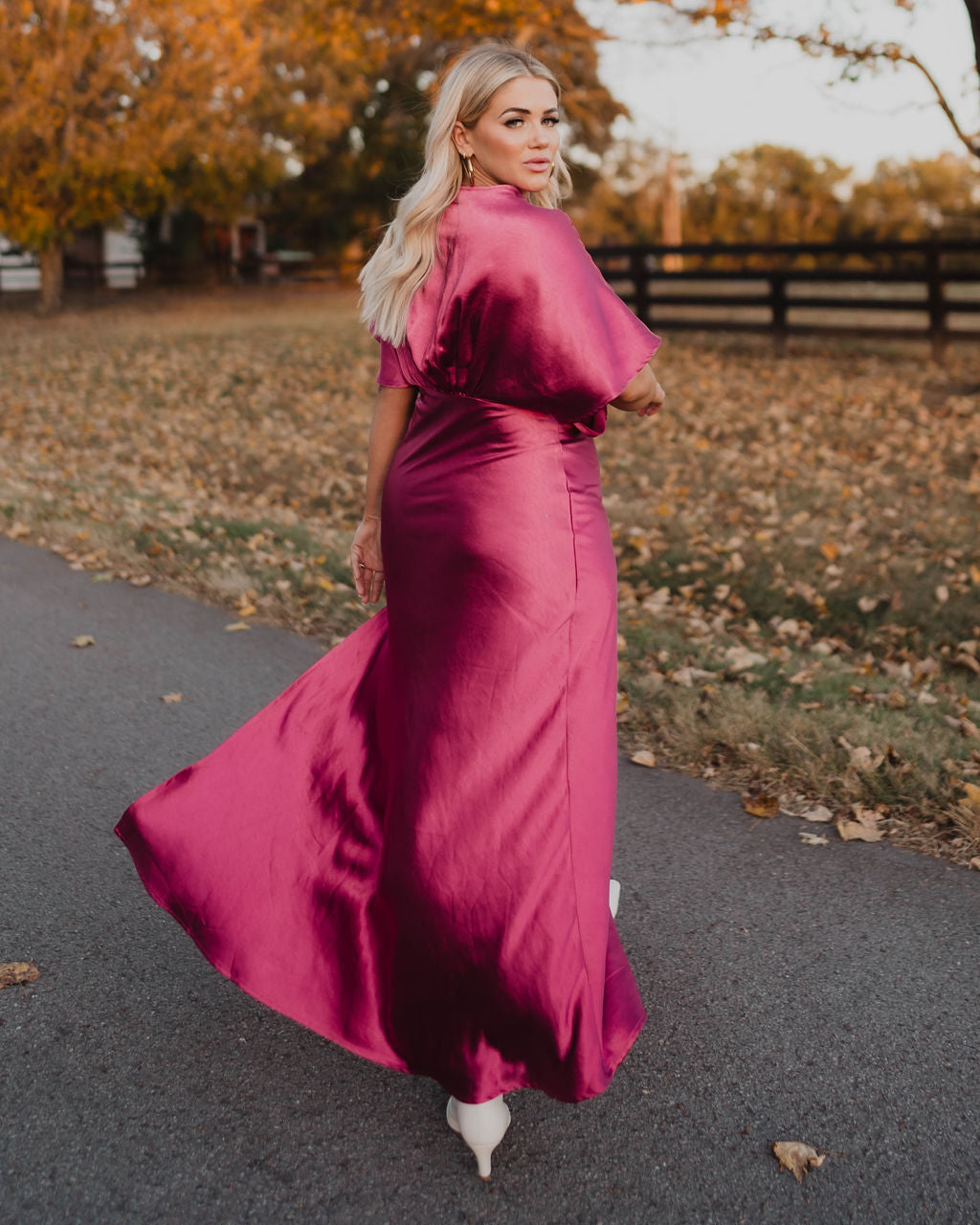 Theia Satin V-Neck Maxi Dress