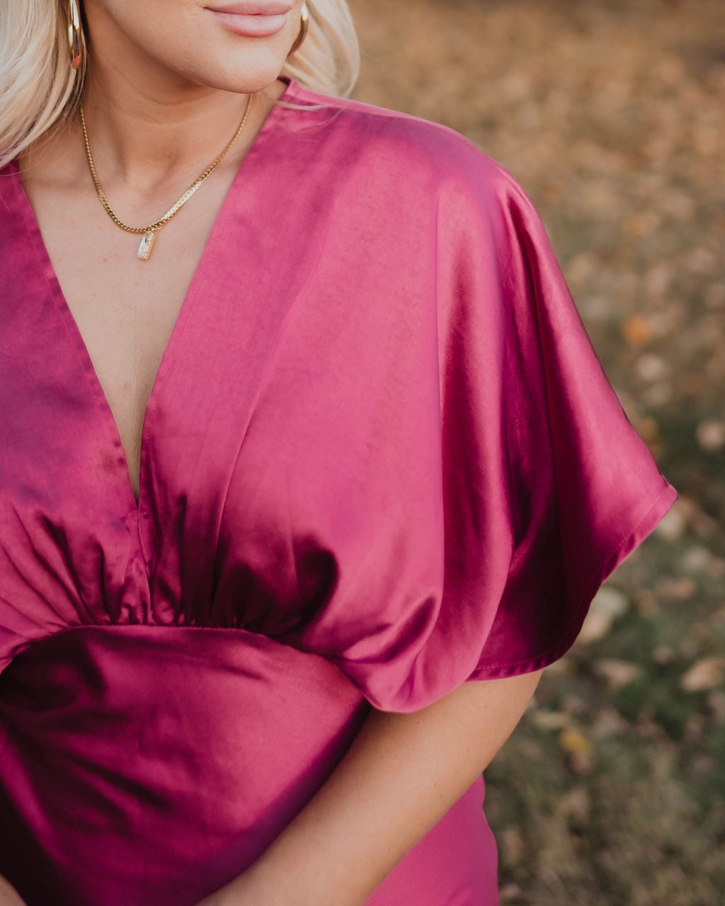 Theia Satin V-Neck Maxi Dress