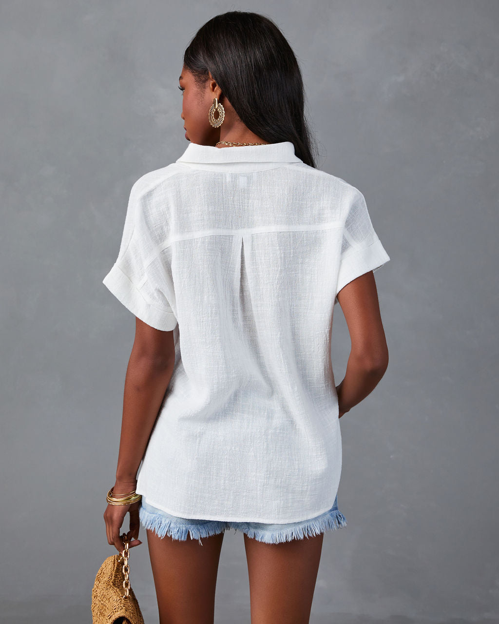 Krissy Cotton Woven Button Down Top