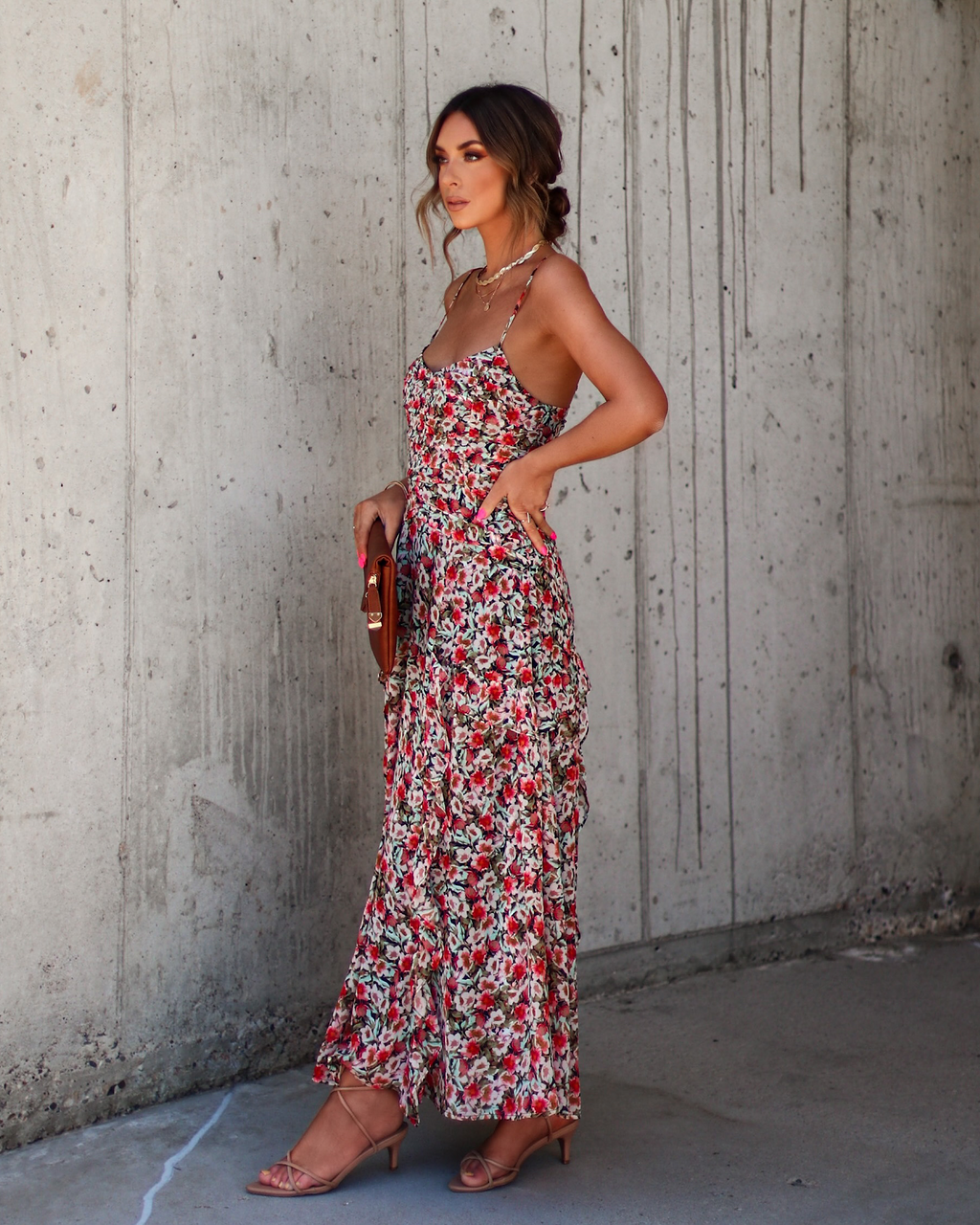 Kienna Floral Ruffle Chiffon Midi Dress