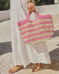 Summer Rose Geometric Straw Tote Bag