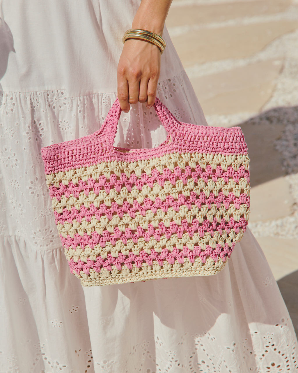 Summer Rose Geometric Straw Tote Bag
