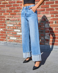 Wanderblues Stretch Cuffed Wide Leg Jeans