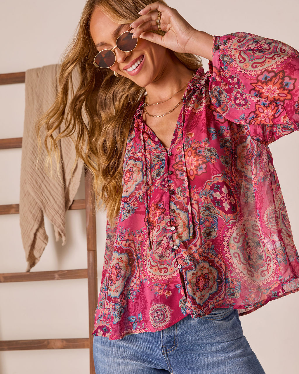 Tide Folk Peasant Boho Top