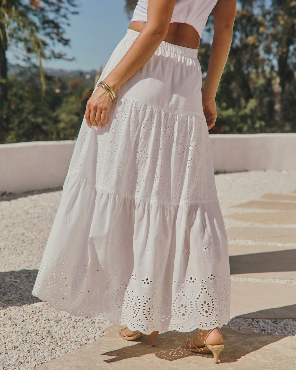 Santorini Breeze Eyelet Maxi Skirt