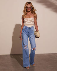 Katie Stretch Distressed Wide Leg Jeans
