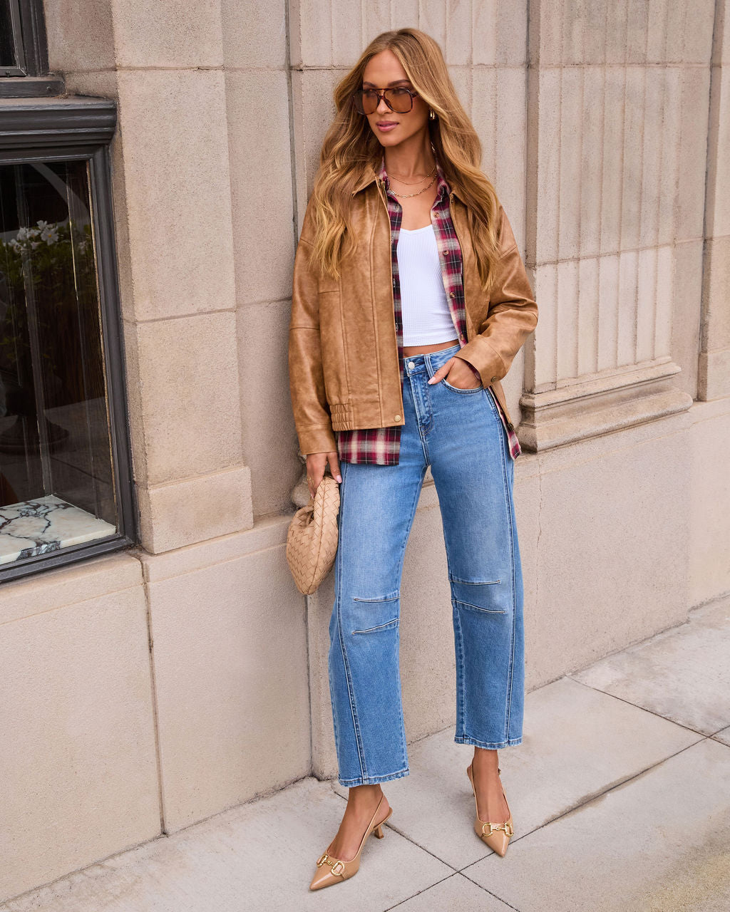 Genovah Distressed Leather Bomber Jacket