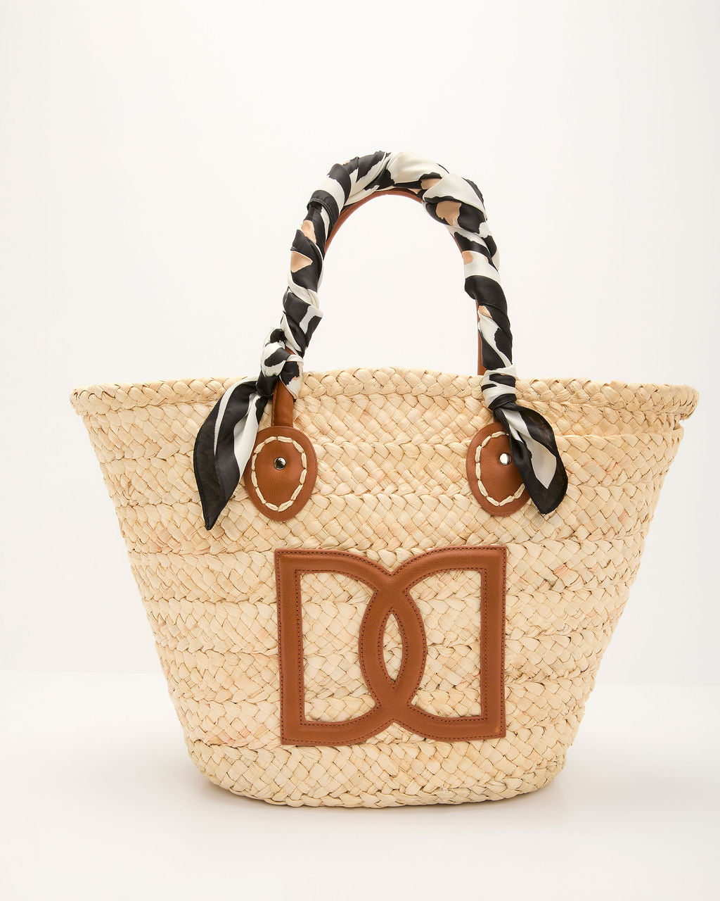 Hollen Scarf Wrapped Straw Tote Bag