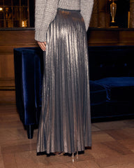 Maxeen Pleated Metallic Maxi Skirt