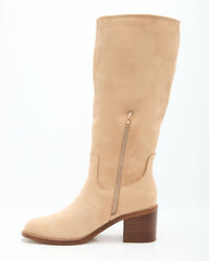 Worn Oak Suede Knee High Boots