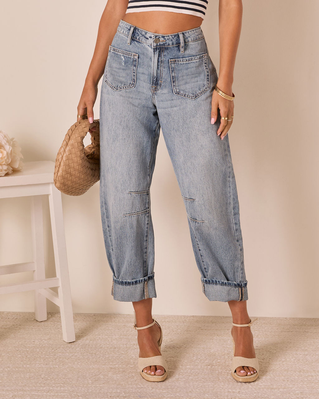 Homegrown Rigid Cuffed High Waisted Barrel Jeans