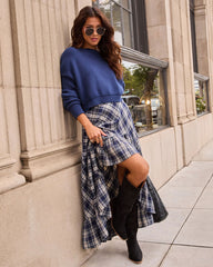 Fiorah Plaid High Low Midi Skirt
