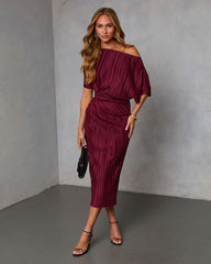 Ceyvan Off The Shoulder Plisse Maxi Dress