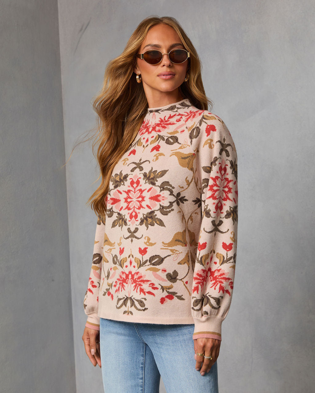 Terracotta Haze Printed Mock Neck Sweater