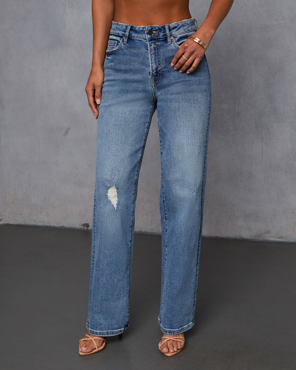Karie Stretch Distressed Straight Leg Jeans
