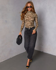 Sorine Leopard Print Mesh Mock Neck Top