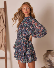 Harvest Ease Printed Wrap Mini Dress