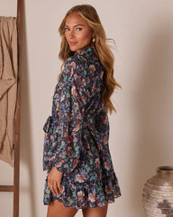 Harvest Ease Printed Wrap Mini Dress