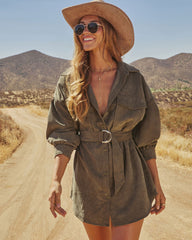 Clover Wood Corduroy Mini Shirt Dress