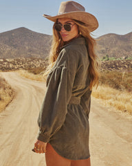 Clover Wood Corduroy Mini Shirt Dress