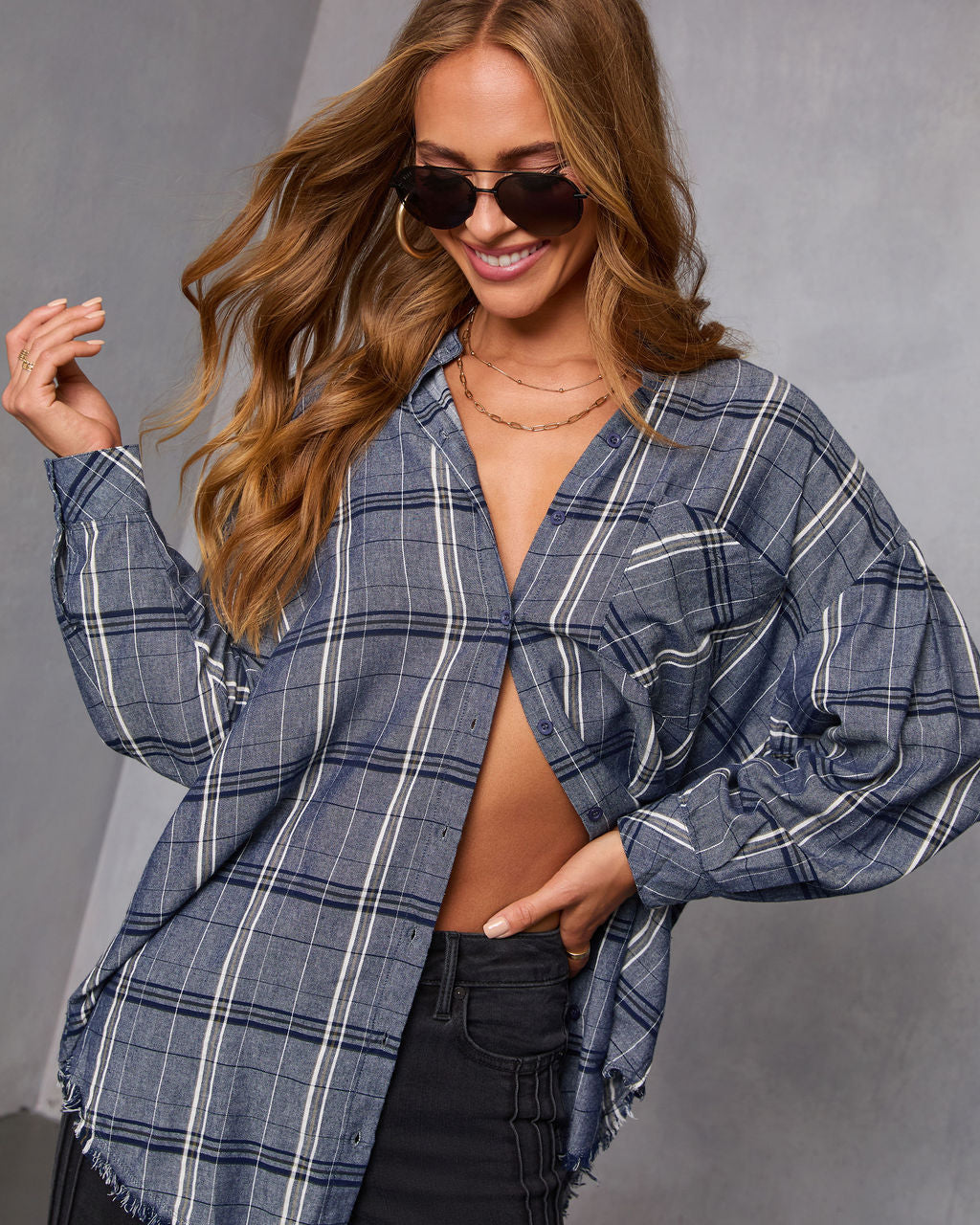 Off Grid Plaid Tunic Top