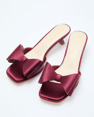 Cranberry Moon Satin Bow Kitten Heels
