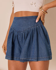 Delfinah Pleated Denim Shorts