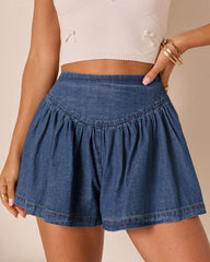 Delfinah Pleated Denim Shorts