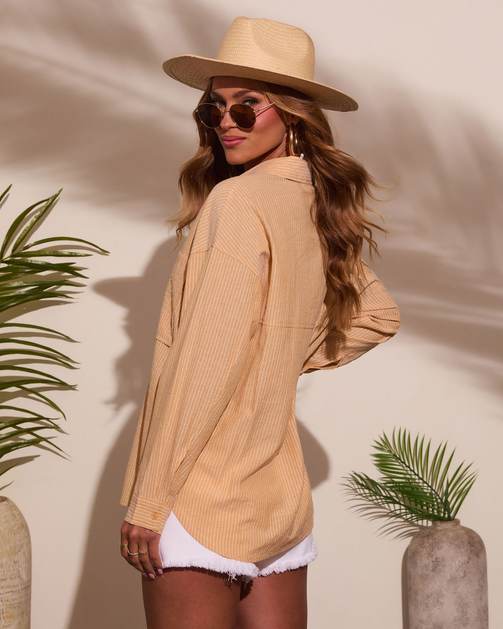 Marygold Pinstripe Button Down Top