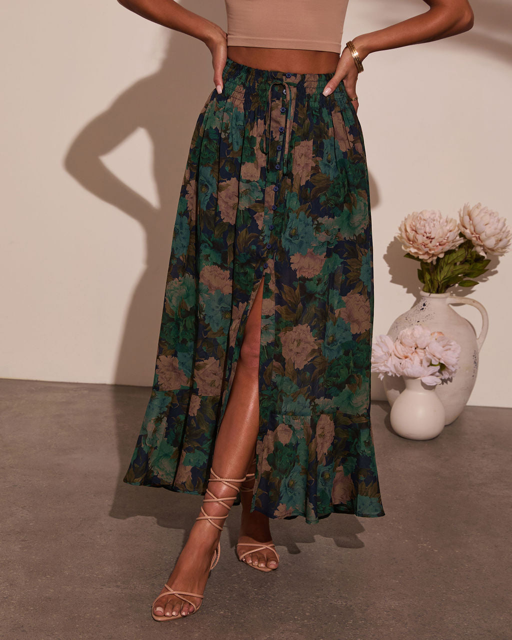 Levvie Front Tie Maxi Skirt