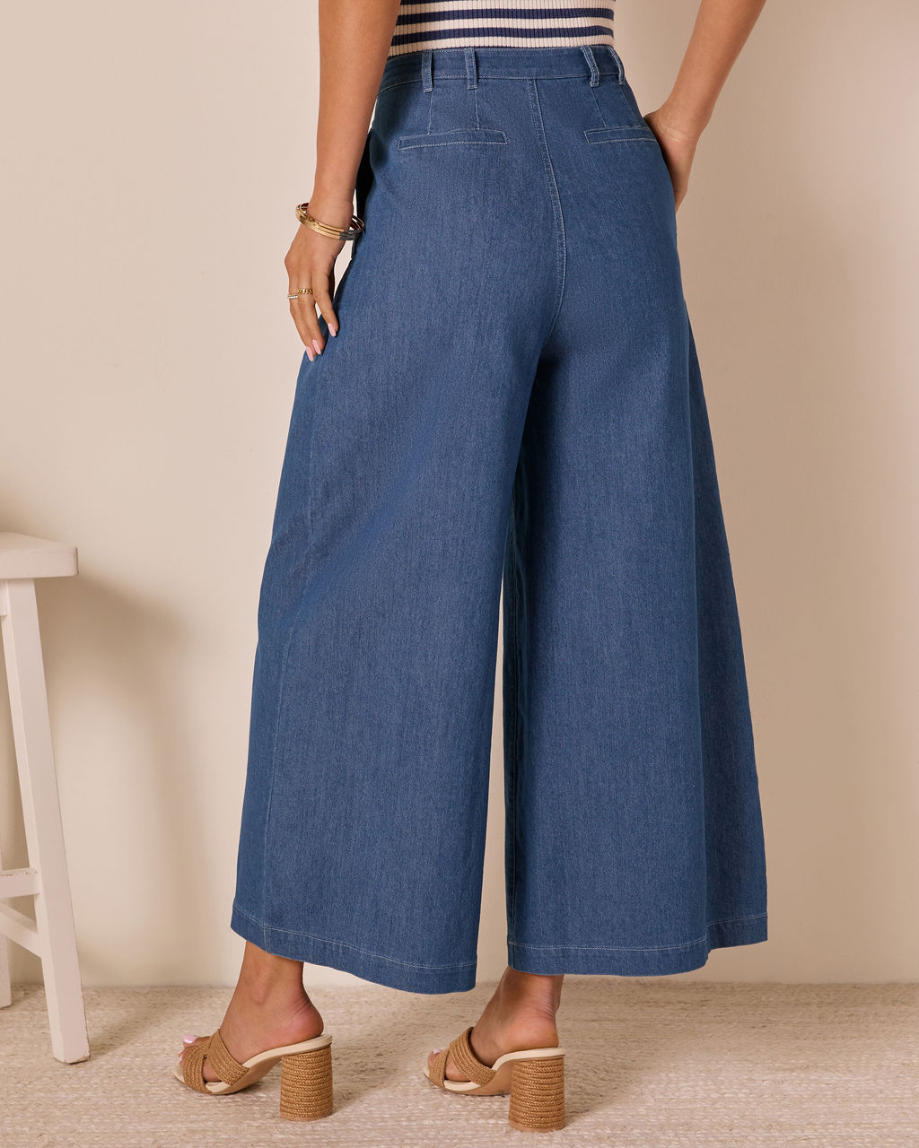 Celadine Wide Leg Pleated Chambray Pants