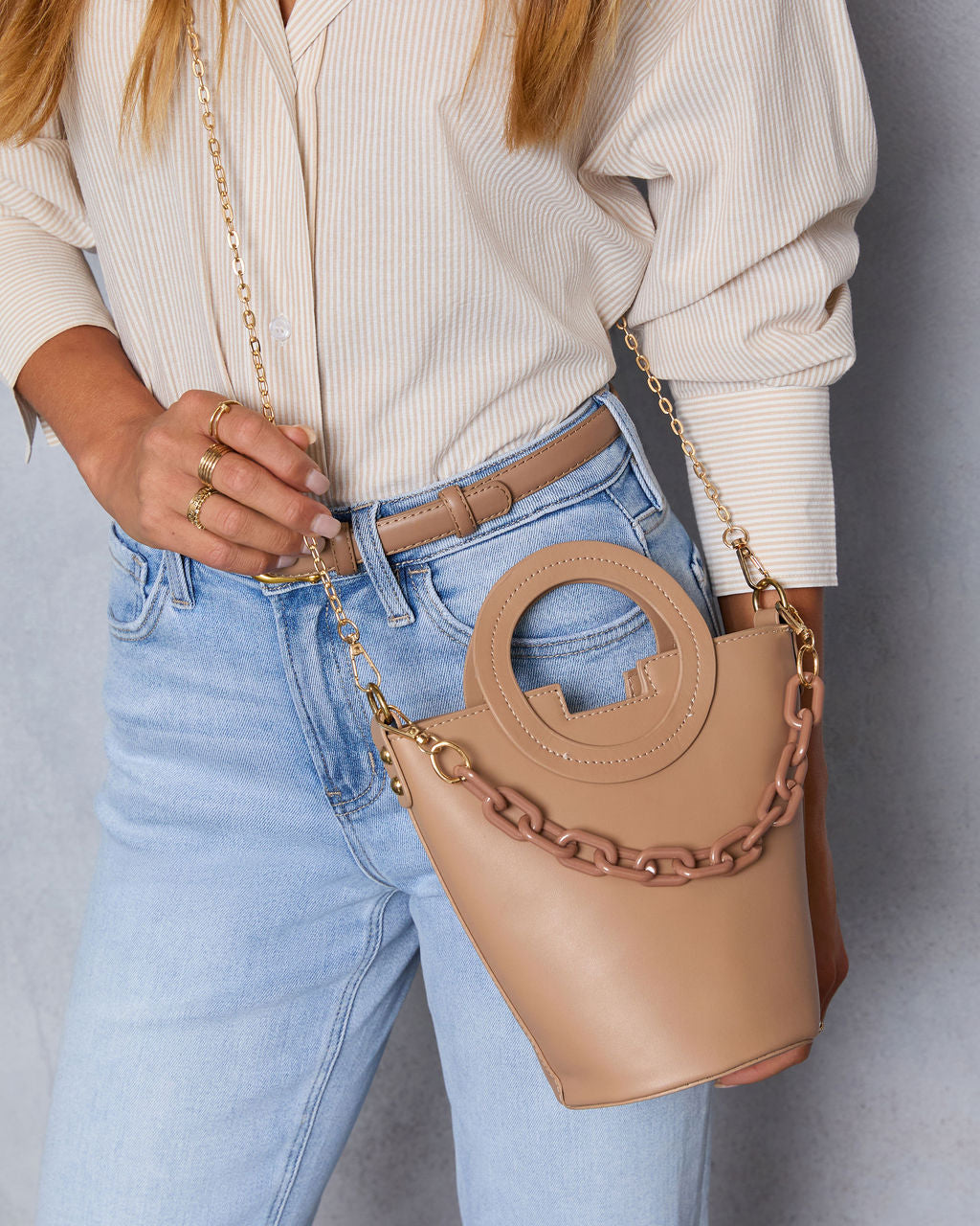 Clementie Chain Charm Bucket Bag