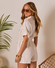 Francene Drawstring Linen Romper