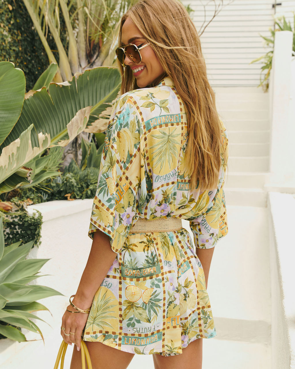 Cabana Mood Tropical Print Belted Romper