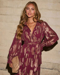 Vionette Printed Wrap Tie Maxi Dress