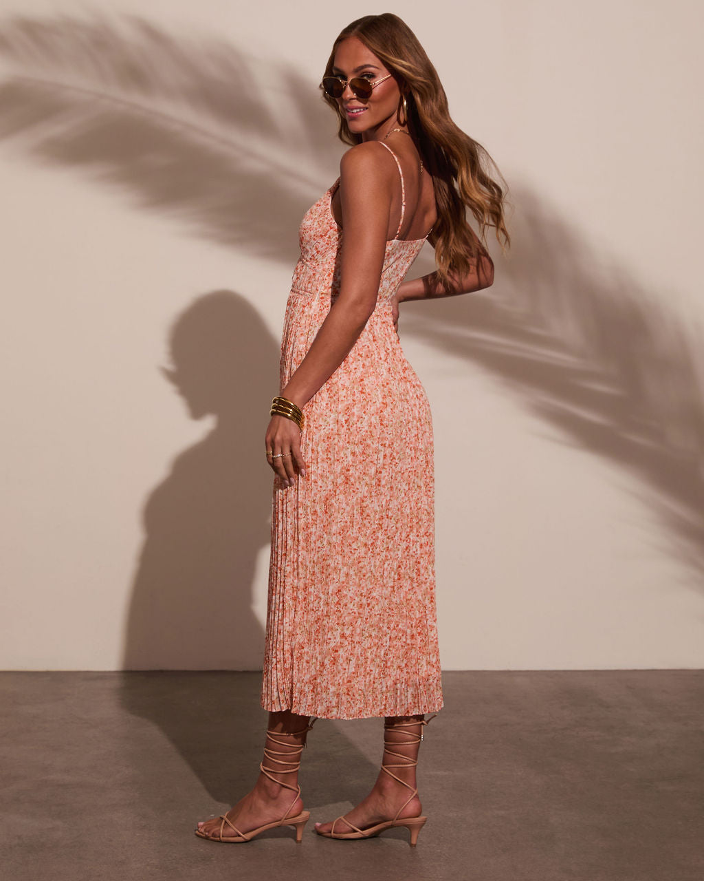 Sunset Kiss Pleated Floral Midi Dress