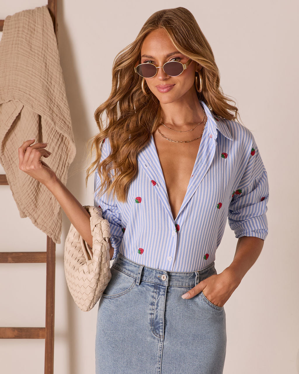 Cinderberry Embroidered Button Down Top