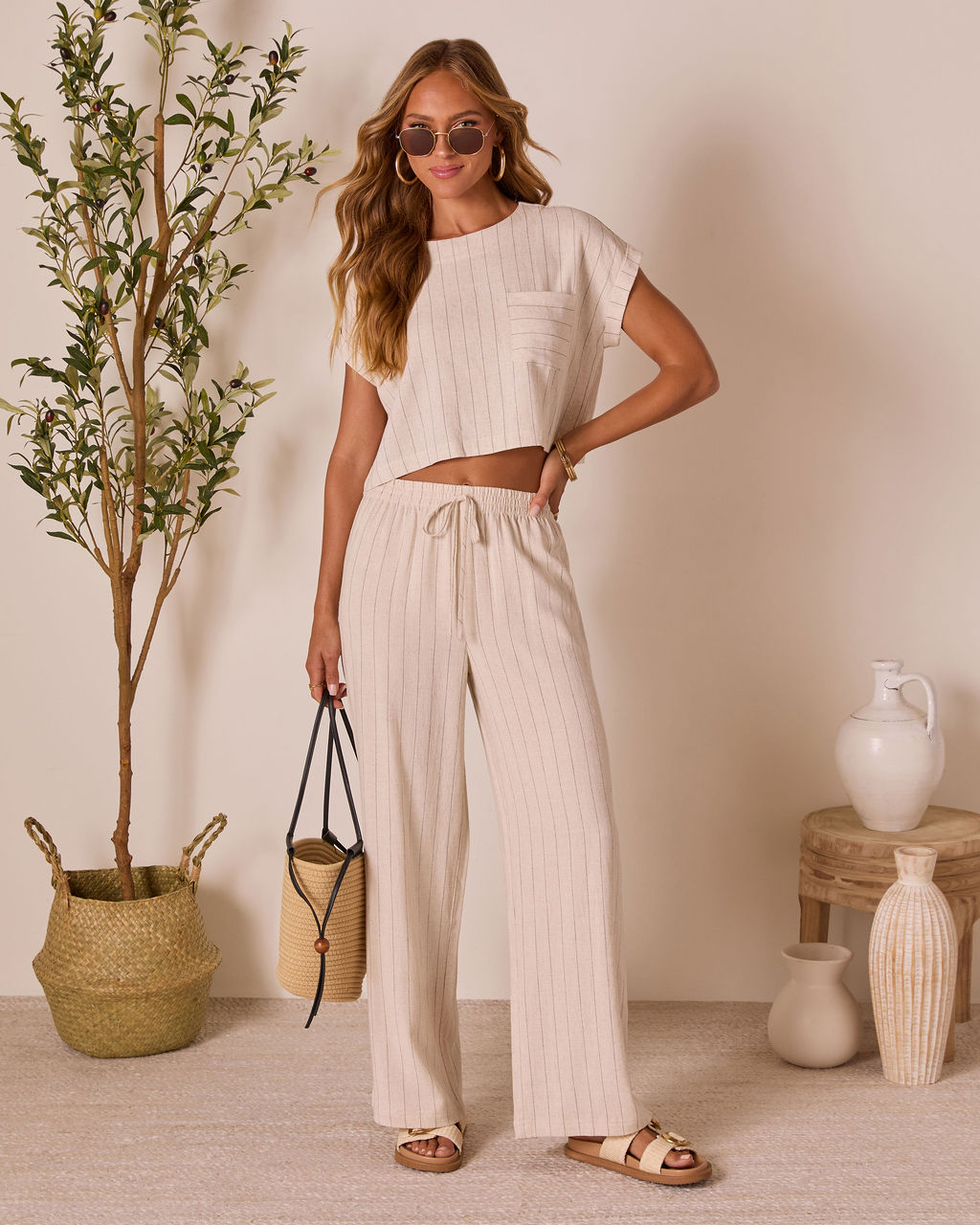 Tippie Linen Pinstripe Top