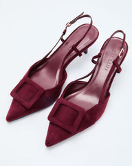 Hazel Lane Buckle Suede Slingback Heels