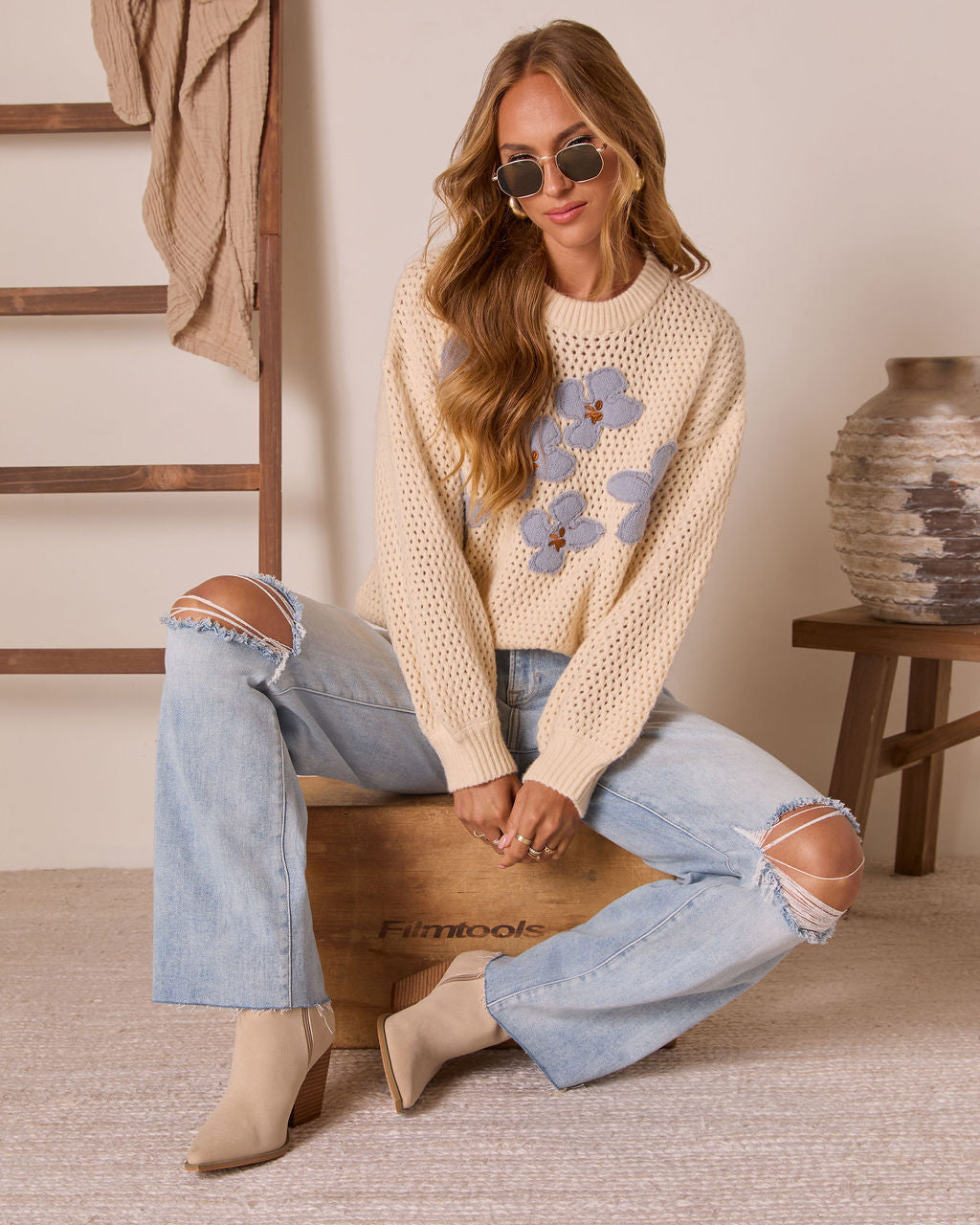 Briaria Embroidered Floral Crochet Sweater
