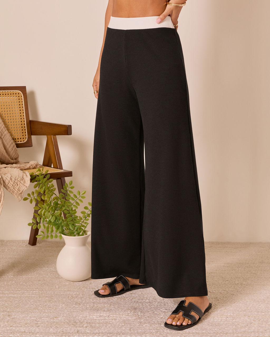 Tricia Contrast Waist Wide Leg Pants