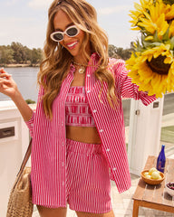 Dune Drifter Contrast Stripe Button Down Top