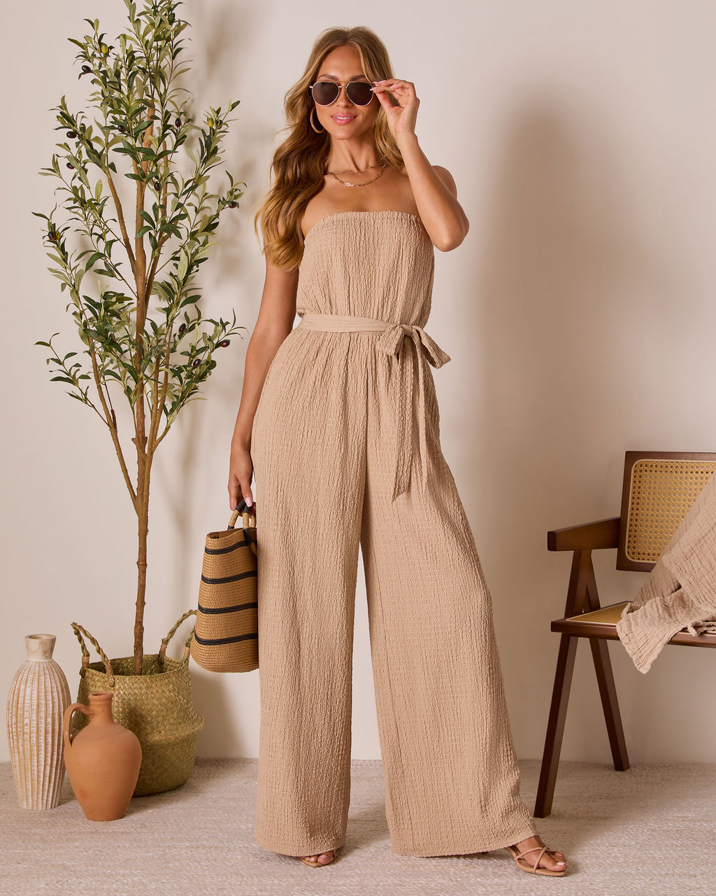 Shaylin Strapless Waist Tie Jumpsuit