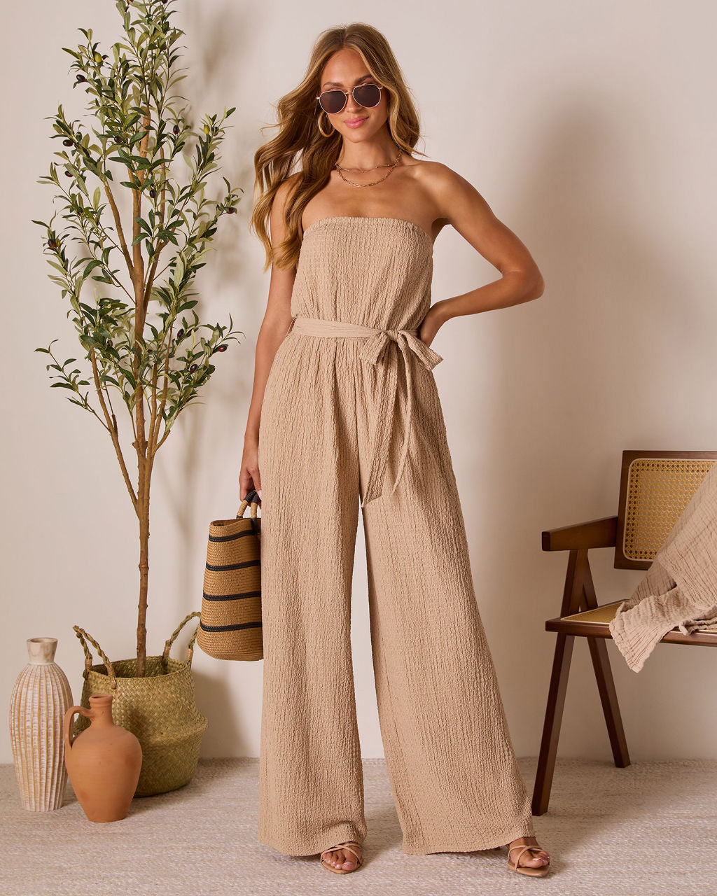 Shaylin Strapless Waist Tie Jumpsuit