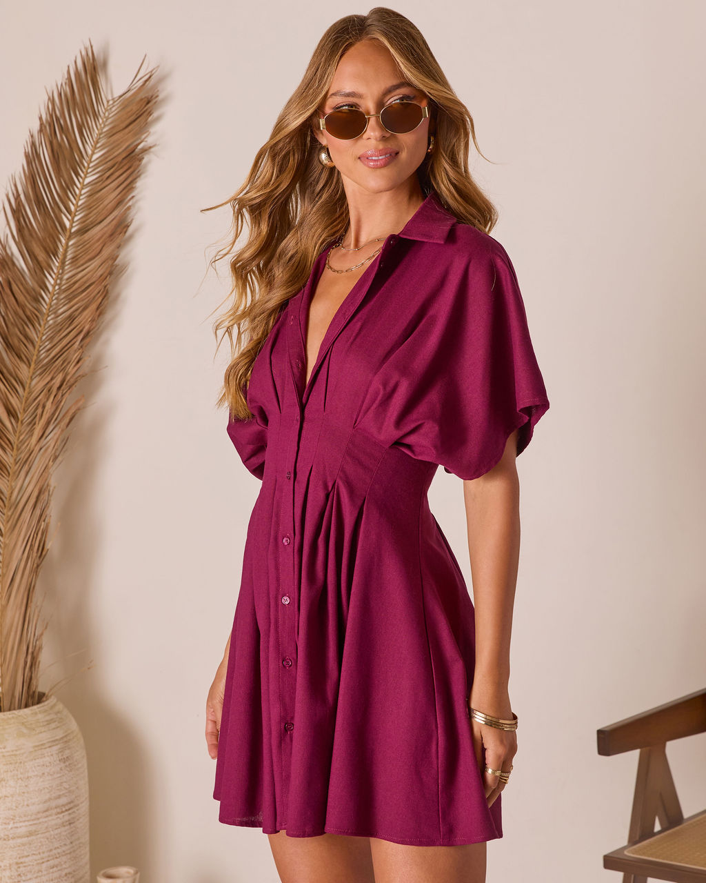 Stacie Pleated Mini Shirt Dress