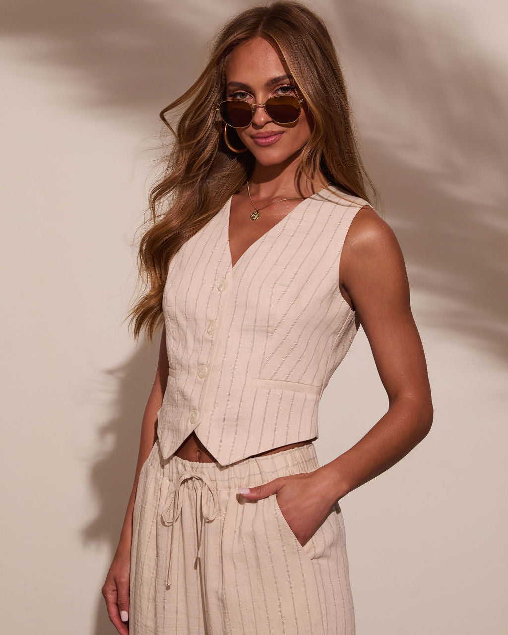 Hazel Pinstripe Linen Vest Top