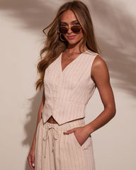 Hazel Pinstripe Linen Vest Top