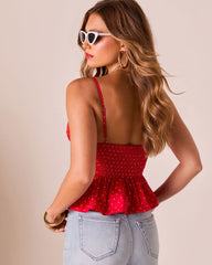 Pherris Pleated Polka Dot Peplum Top