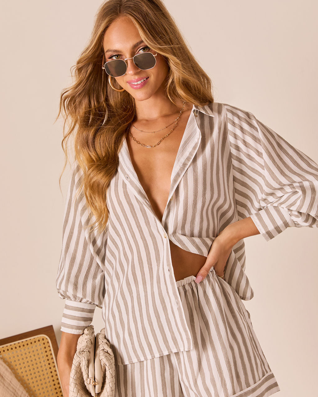 Rosalie Striped Oversized Button Down Top