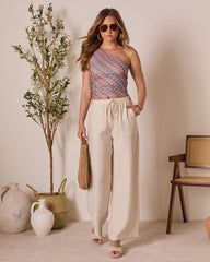 Coastal Citrus One Shoulder Abstract Top